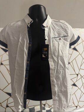 Mens -Print Shirt with Navy Trim